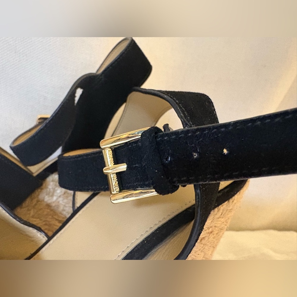 Michael Kors Black Suede Espadrille Wedge Sandals 9M Resort Luxury Resort-wear - Picture 3 of 15
